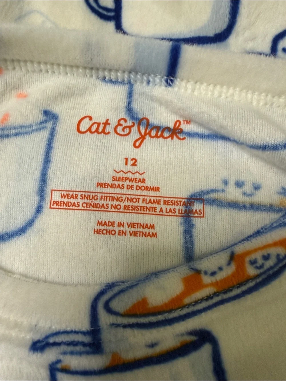 Cat & Jack White Pajama Set with Blue Mug Print and Orange Cocoa Accents